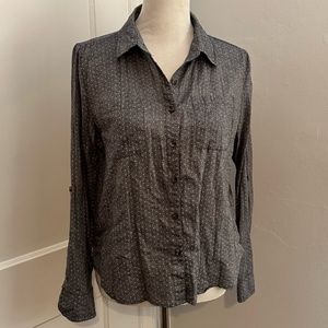 Womens M En Creme Button Down Long Sleeved Chambray Polka Dot Top